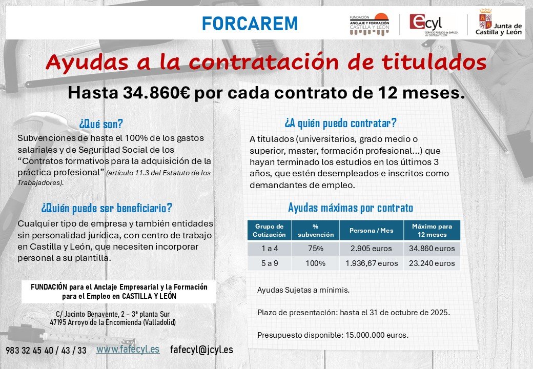 AYUDAS A LA CONTRATACIÓN DE TITULADOS  DE LA JUNTA DE CYL Y FORCAREM  